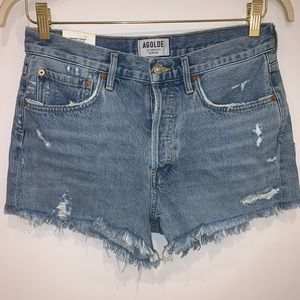 Parker Light Wash Distressed High-waisted Shorts